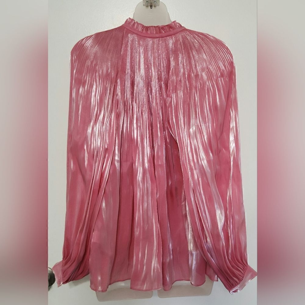 RHODE adele plissé lamé satin blouse pink size M - Picture 5 of 12